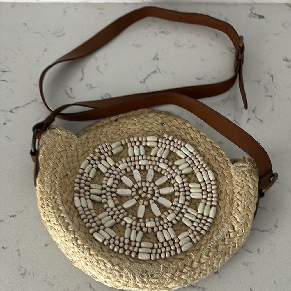 Sonoma Woven Straw Crossbody Bag with Beaded Design - Picture 2 of 8